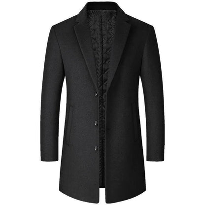 Black coat with a textured inner lining on a white background