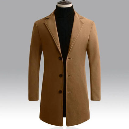 Brown coat on a mannequin against a gray background