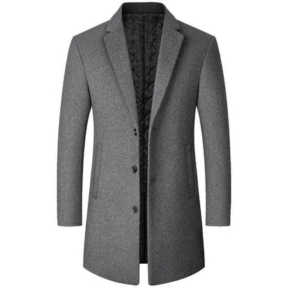 Gray coat with a textured black lining on a white background