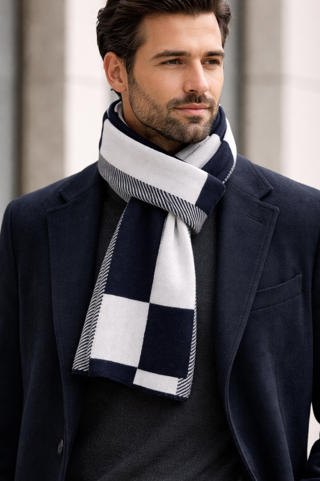 Man wearing a white scarf