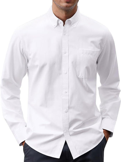 White dress shirt worn by a person on a white background